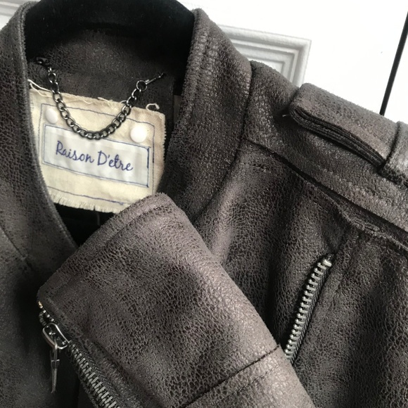 Raison D'etre Vegan-suede Asymmetric-zip Moto Jack - Picture 3 of 7